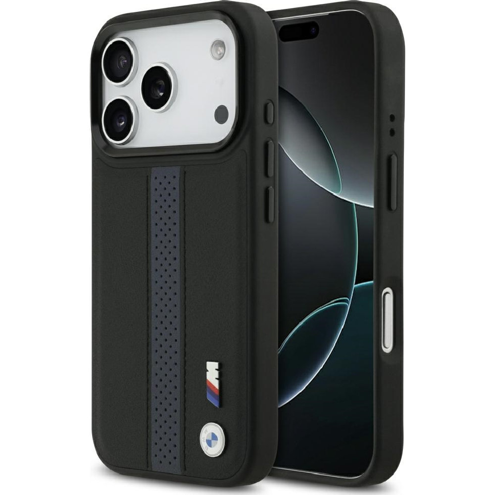 BMW Hardcase M Perforated Stripe Logo MagSafe, oryginalny design perforacja stylowy case, czarno-niebieskie