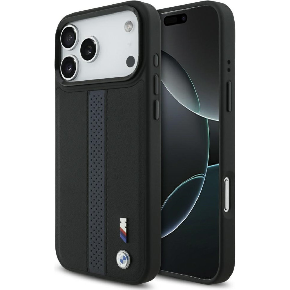 BMW Hardcase M Perforated Stripe Logo MagSafe, oryginalny design perforacja stylowy case, czarno-niebieskie