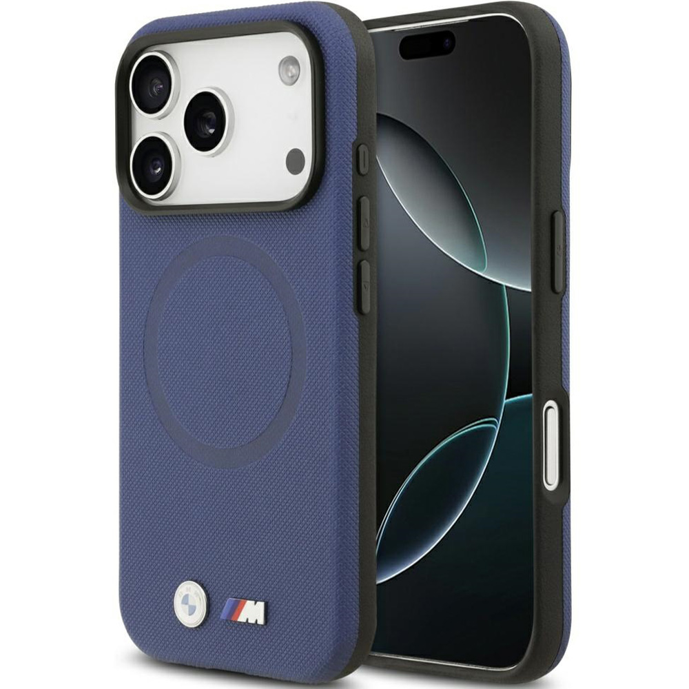 Etui ochronne BMW M FW Metal Logo MagSafe do iPhone 17 Pro, granatowe