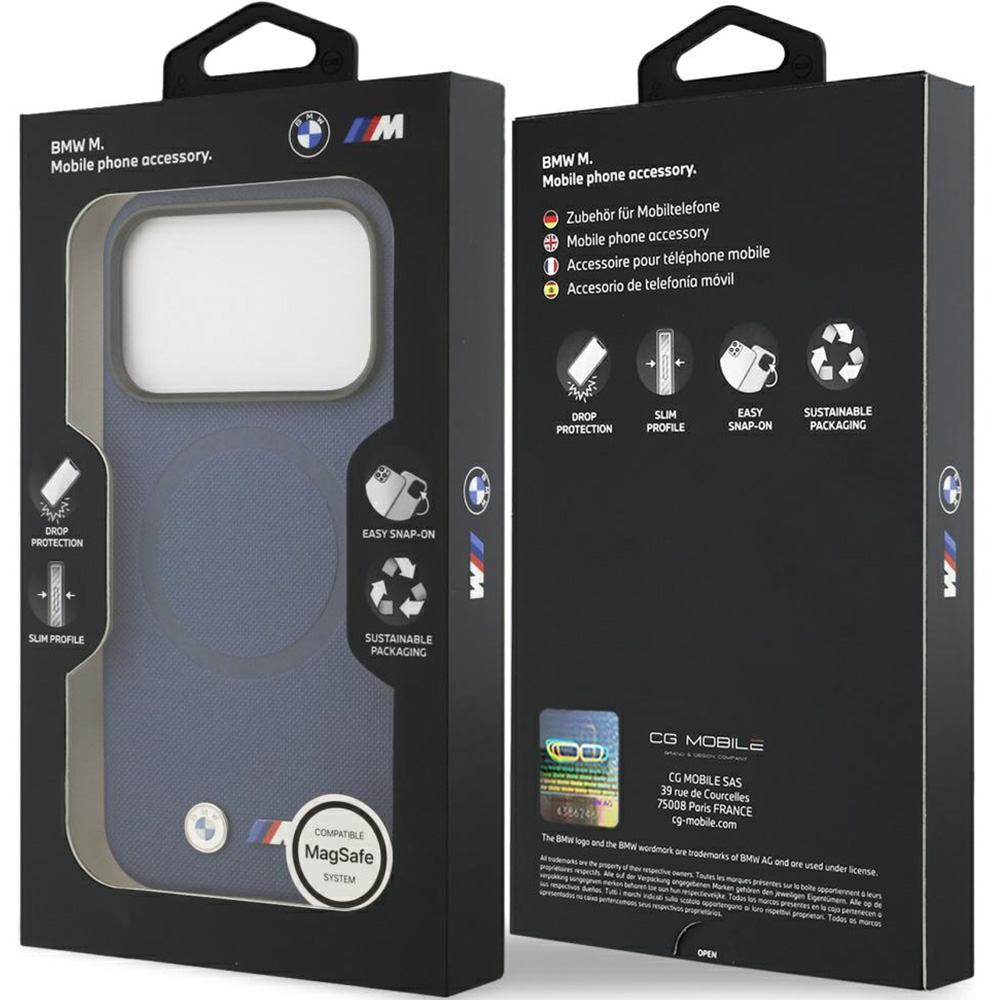 Etui ochronne BMW M FW Metal Logo MagSafe do iPhone 17 Pro, granatowe