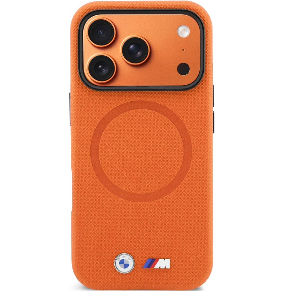 Etui ochronne BMW M FW Metal Logo MagSafe do iPhone 17 Pro, pomarańczowe