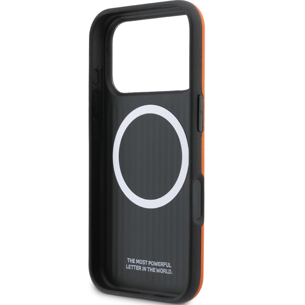 Etui ochronne BMW M FW Metal Logo MagSafe do iPhone 17 Pro, pomarańczowe