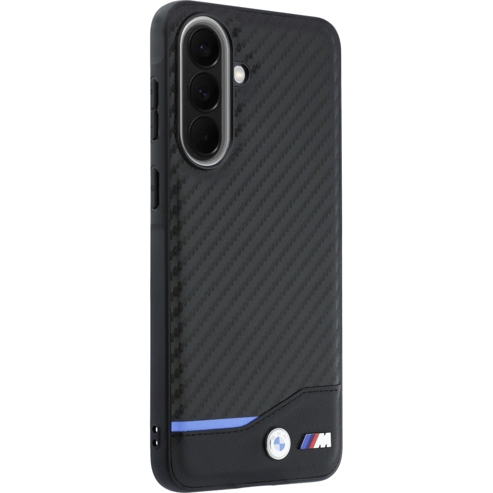 BMW M Carbon Leather – Etui z karbonem i metalowym logo BMW M do Galaxy A57 5G, inspirowane sportowymi samochodami, detal ma znaczenie, Galaxy A57 5G