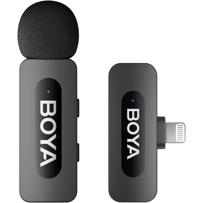 BOYA BY-V1 V2.0, mikrofon bezprzewodowy podcast nagrania dźwięk Lightning profesjonalny, czarne