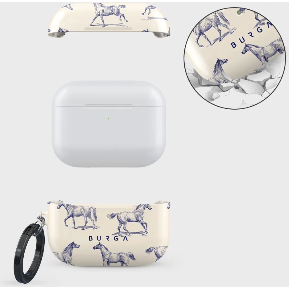 Ekskluzywne etui Burga Player do AirPods Pro 2, beżowe we wzór koni