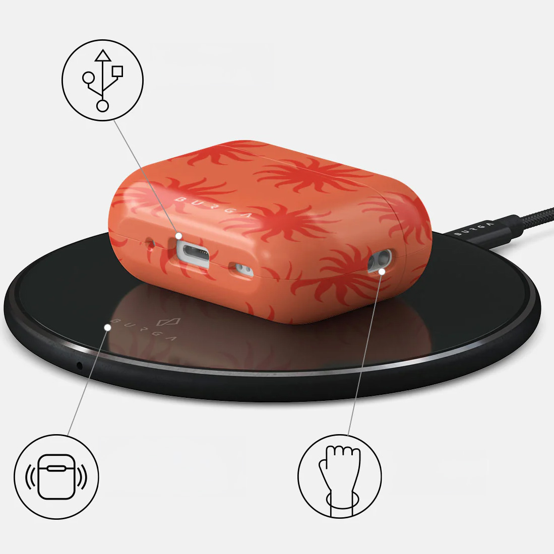 Ekskluzywne etui Burga Sunkissed do AirPods Pro 2, czerwony wzór