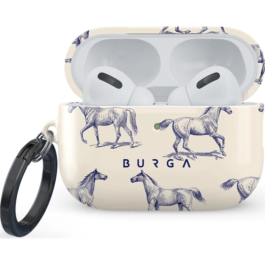 Ekskluzywne etui Burga Player do AirPods Pro 3, beżowe we wzór koni