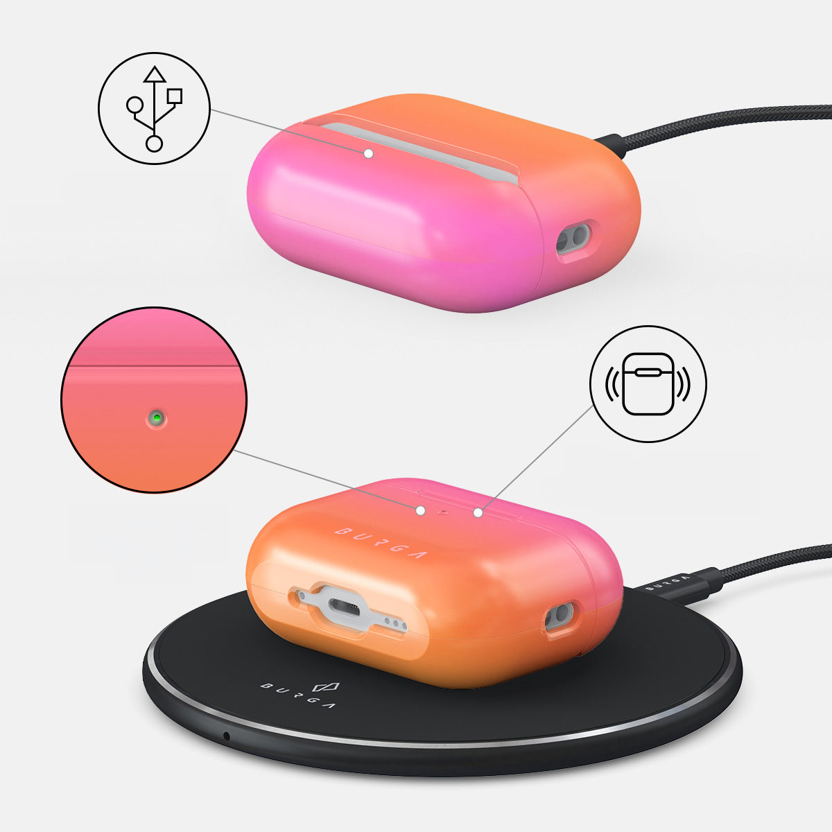 Ekskluzywne etui Burga Sunset Club do AirPods Pro 3, różowo pomarańczowe