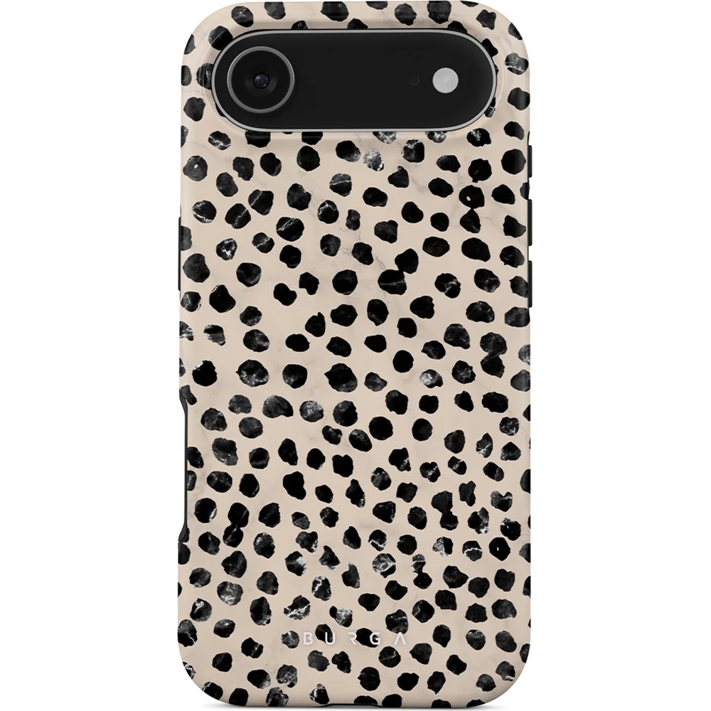 Ekskluzywne etui Burga Almond Latte Tough Magnetic do Apple iPhone Air, beżowe z czarnymi kropkami
