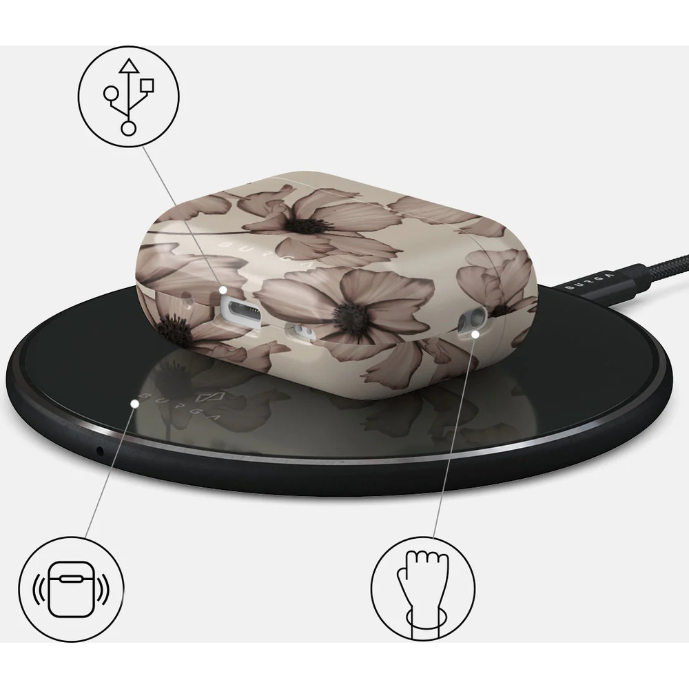 Ekskluzywne etui Burga Barely Yours do AirPods Pro 2, beżowe z kwiecistym wzorem