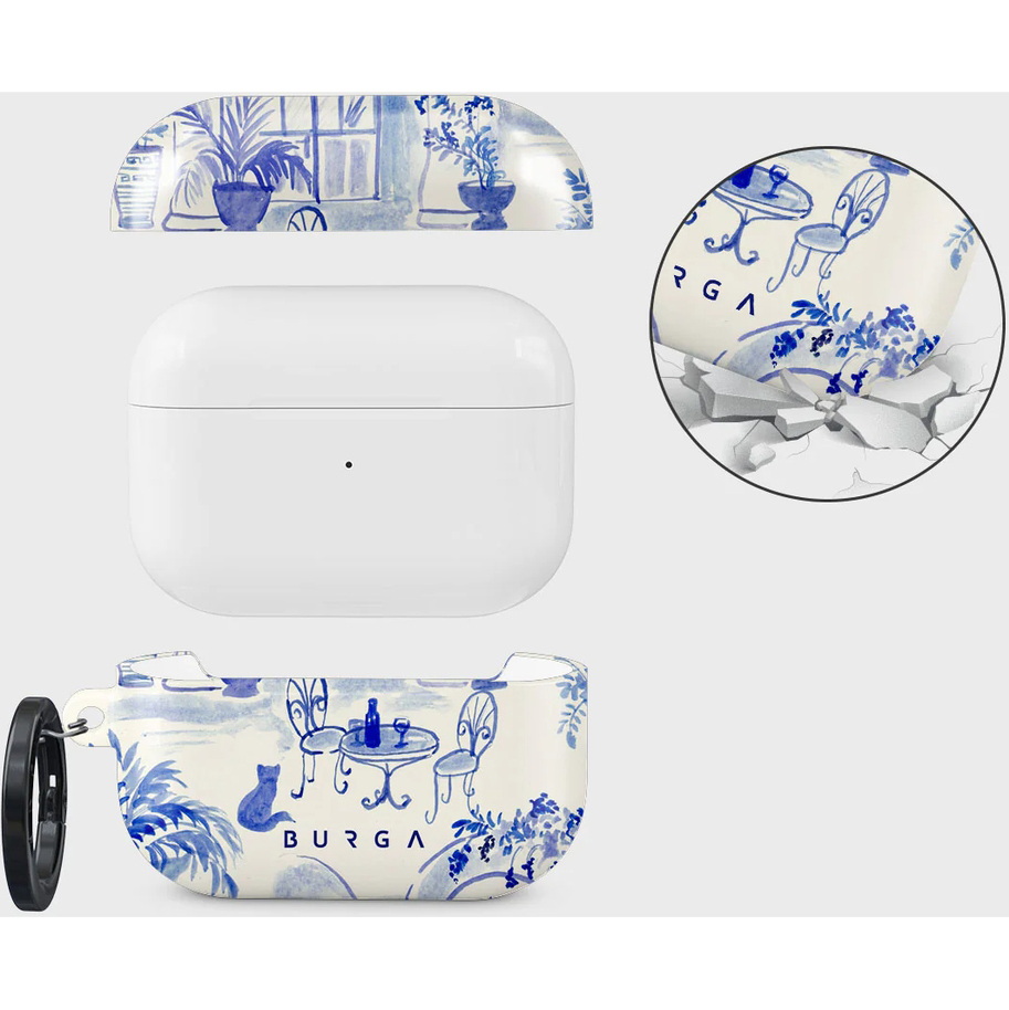 Ekskluzywne etui Burga Sobremesa do AirPods Pro 2, białe z niebieskim wzorem