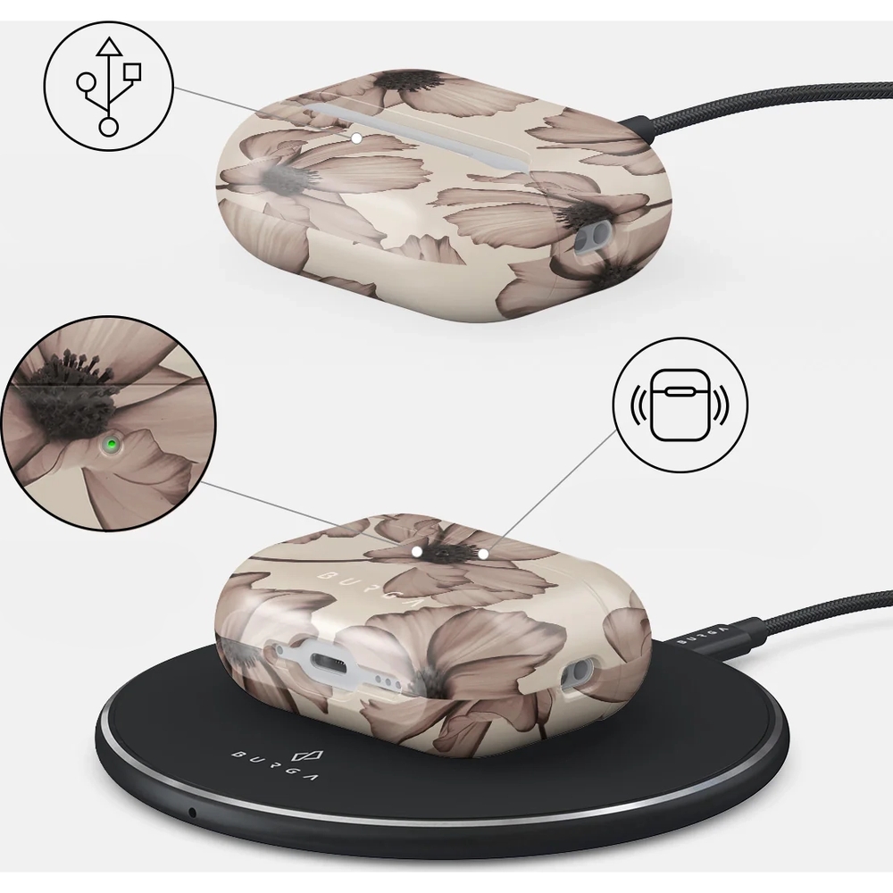 Ekskluzywne etui Burga Barely Yours do AirPods Pro 3, beżowe z kwiecistym wzorem