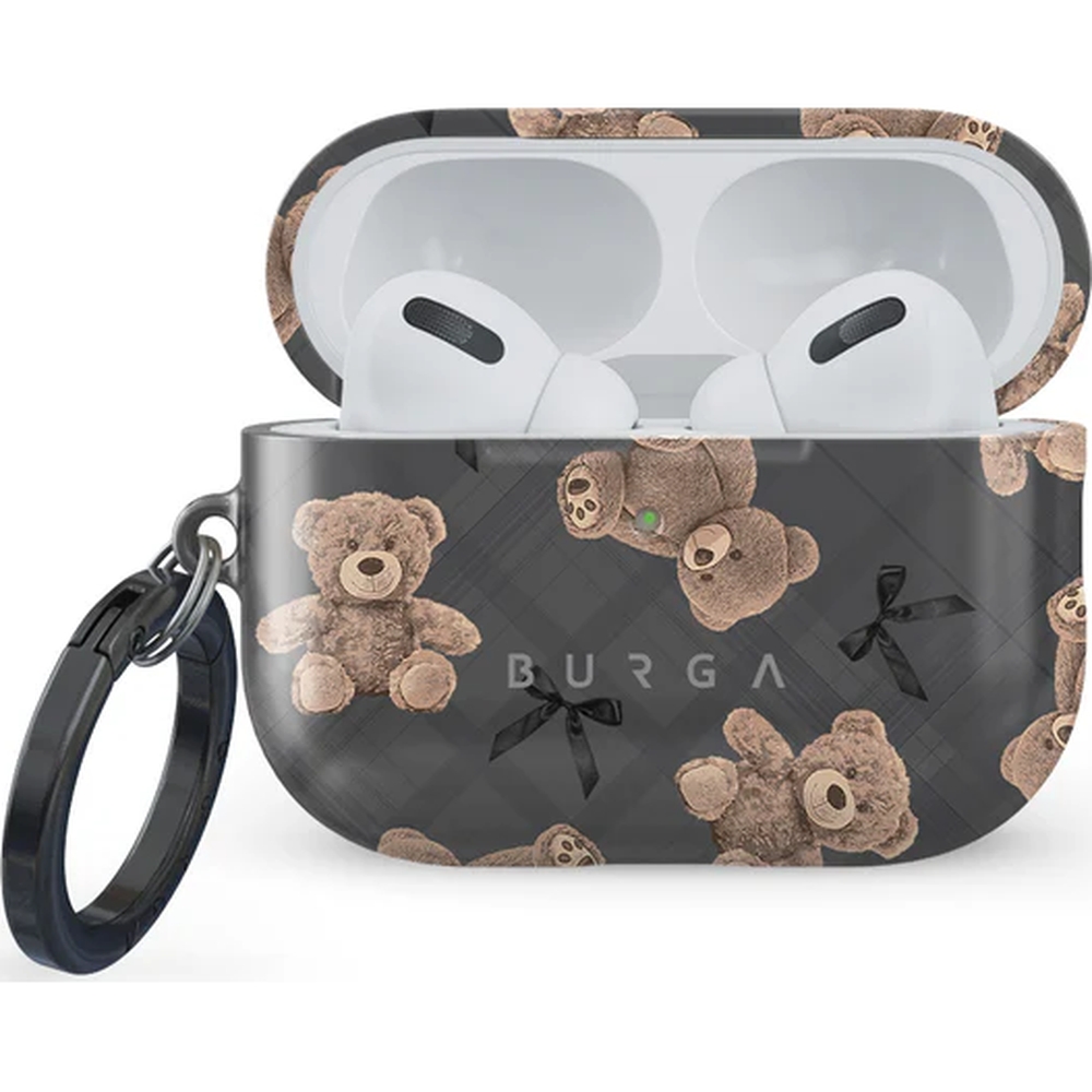 Ekskluzywne etui Burga BFF do AirPods Pro 3, szare z pluszowymi misiami