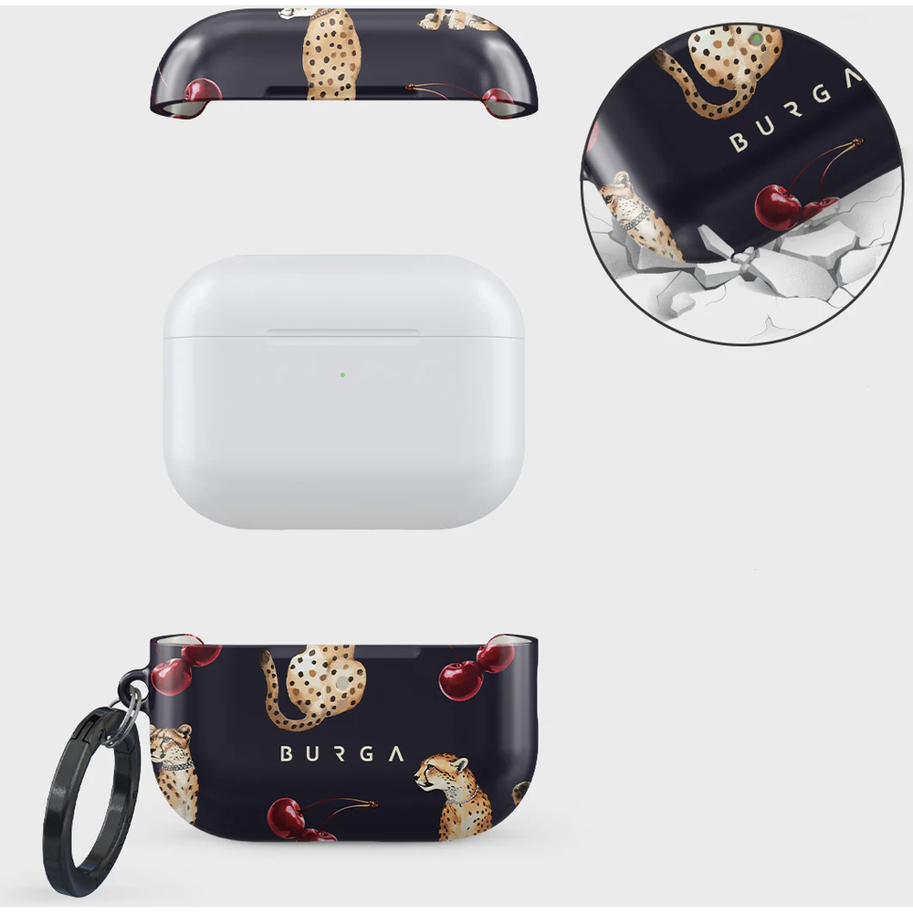 Ekskluzywne etui Burga Cougar do AirPods Pro 3, granatowe ze wzorem