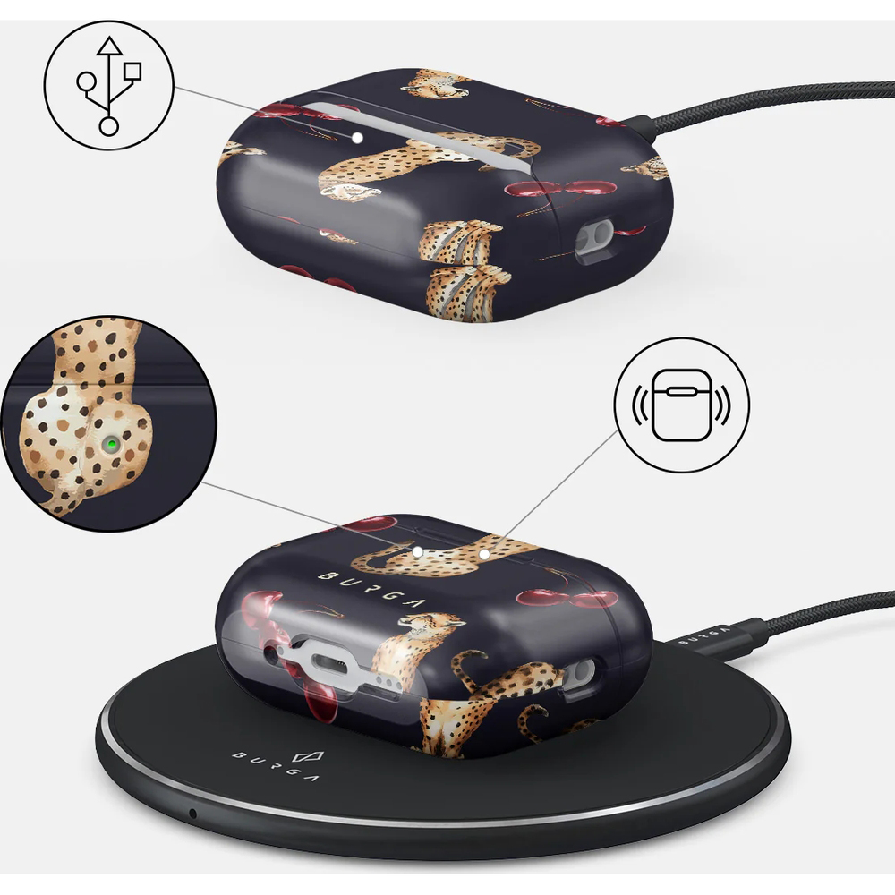 Ekskluzywne etui Burga Cougar do AirPods Pro 3, granatowe ze wzorem