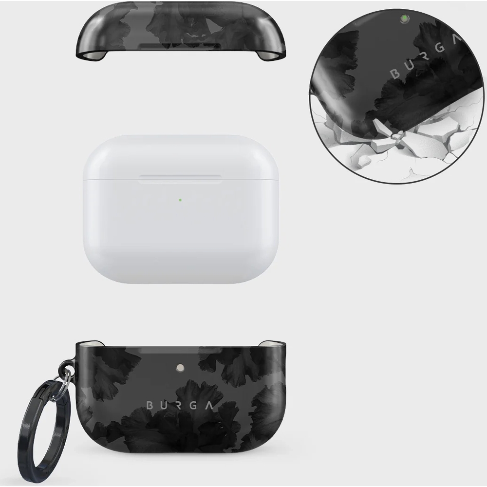 Ekskluzywne etui Burga Nocturnal do AirPods Pro 3, czarne z kwiecistym wzorem