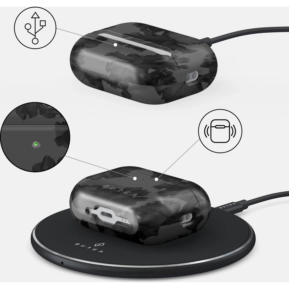 Ekskluzywne etui Burga Nocturnal do AirPods Pro 3, czarne z kwiecistym wzorem