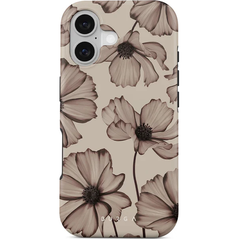 Ekskluzywne etui Burga Barely Yours Tough Magnetic do iPhone 17, brązowe z kwiecistym wzorem