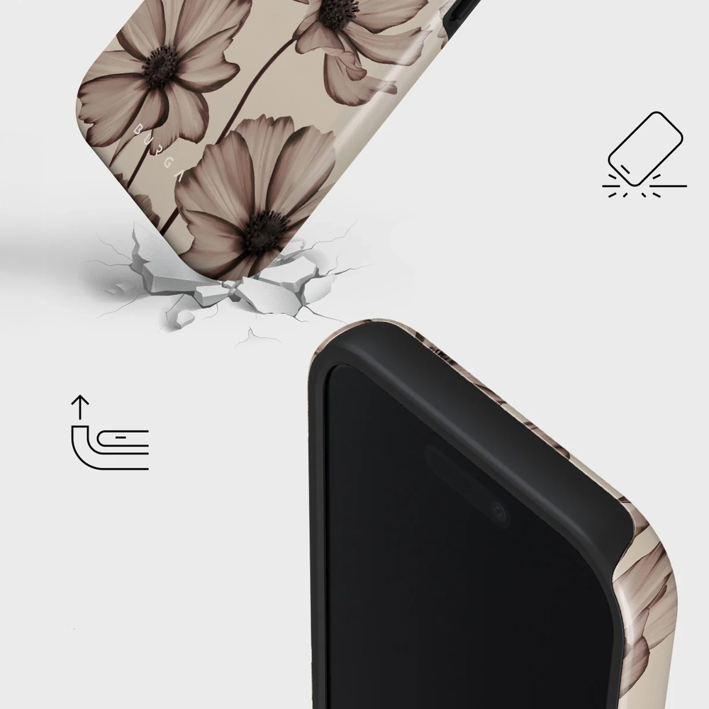 Ekskluzywne etui Burga Barely Yours Tough Magnetic do iPhone 17, brązowe z kwiecistym wzorem