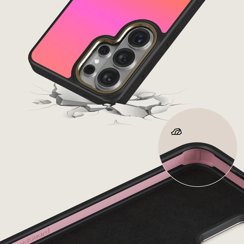 Burga Elite Dark MagSafe, etui z podniesionymi rantami i wygodnym chwytem, dopasowane, Sunset Club Gold
