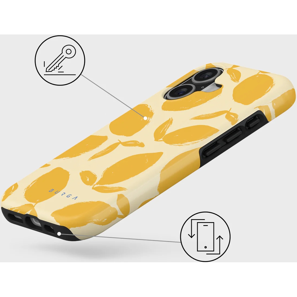 Ekskluzywne etui Burga Lemon Tart Tough Magnetic do iPhone 17, żółte z cytrynowym wzorem