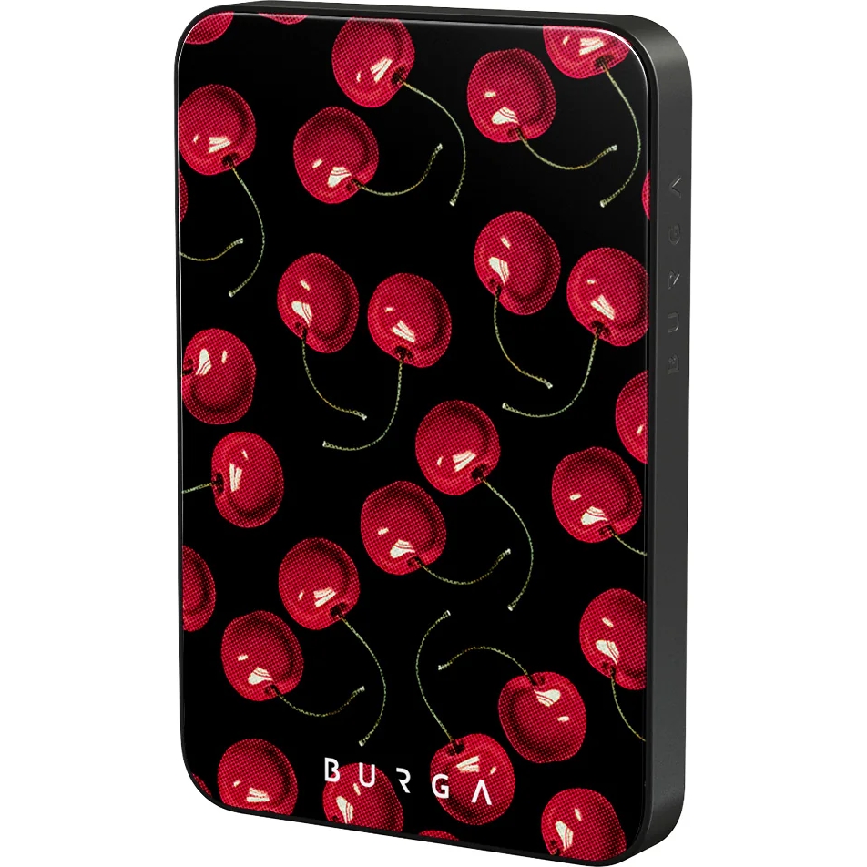 Burga Magnetic Gunmetal Power Bank Cherrybomb - magnetyczny powerbank kompatybilny z MagSafe, Qi 5000mAh 20W USB-C, + kabel USB Typ C 20W,czarno-czerwony