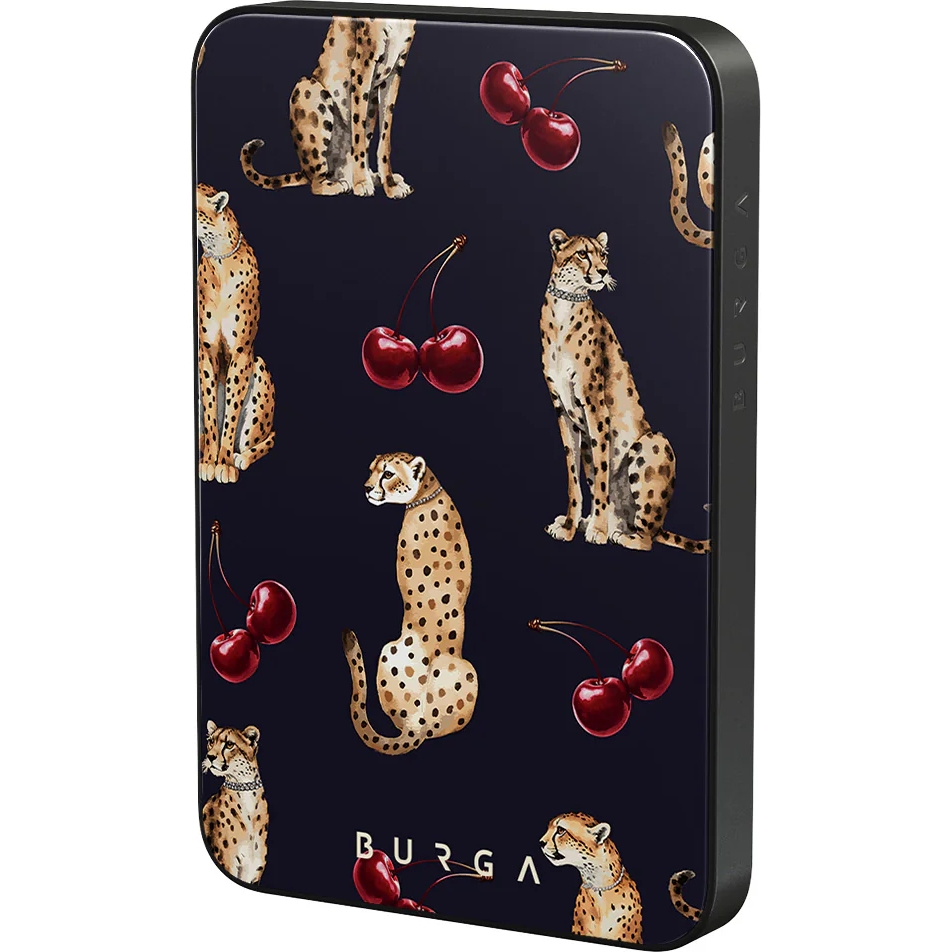 Burga Magnetic Gunmetal Power Bank Cougar - magnetyczny powerbank kompatybilny z MagSafe, Qi 5000mAh 20W USB-C, + kabel USB Typ C 20W, beżowo-granatowy.