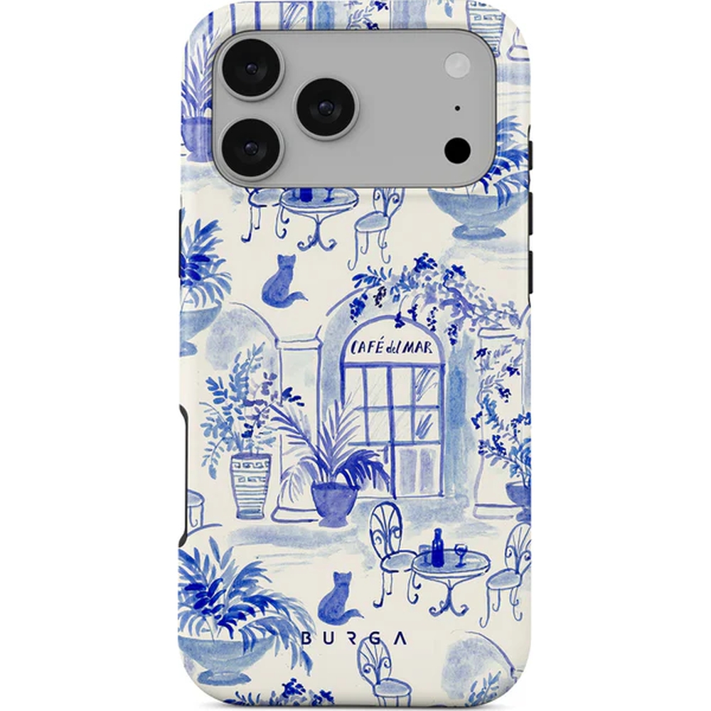 Ekskluzywne etui Burga Sobremesa Tough Magnetic do iPhone 17 Pro Max, białe z niebieskim wzorem
