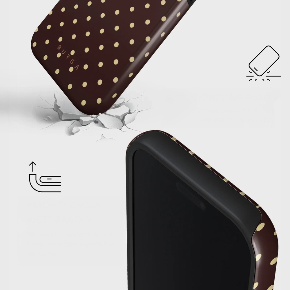 Ekskluzywne etui Burga Sorry Busy Tough Magnetic do iPhone 17 Pro, brązowe w kropki