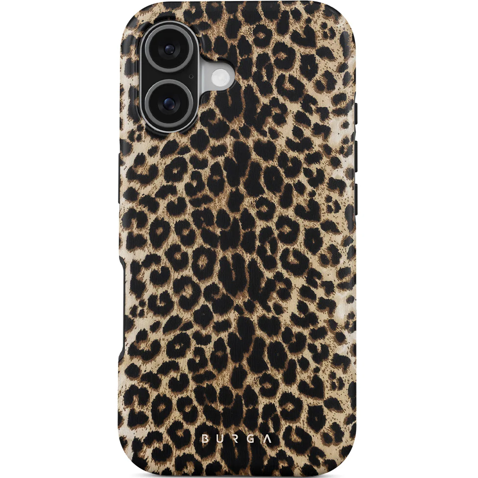 Ekskluzywne etui Burga Vigilant Tough Magnetic do iPhone 17, brązowe z panterką