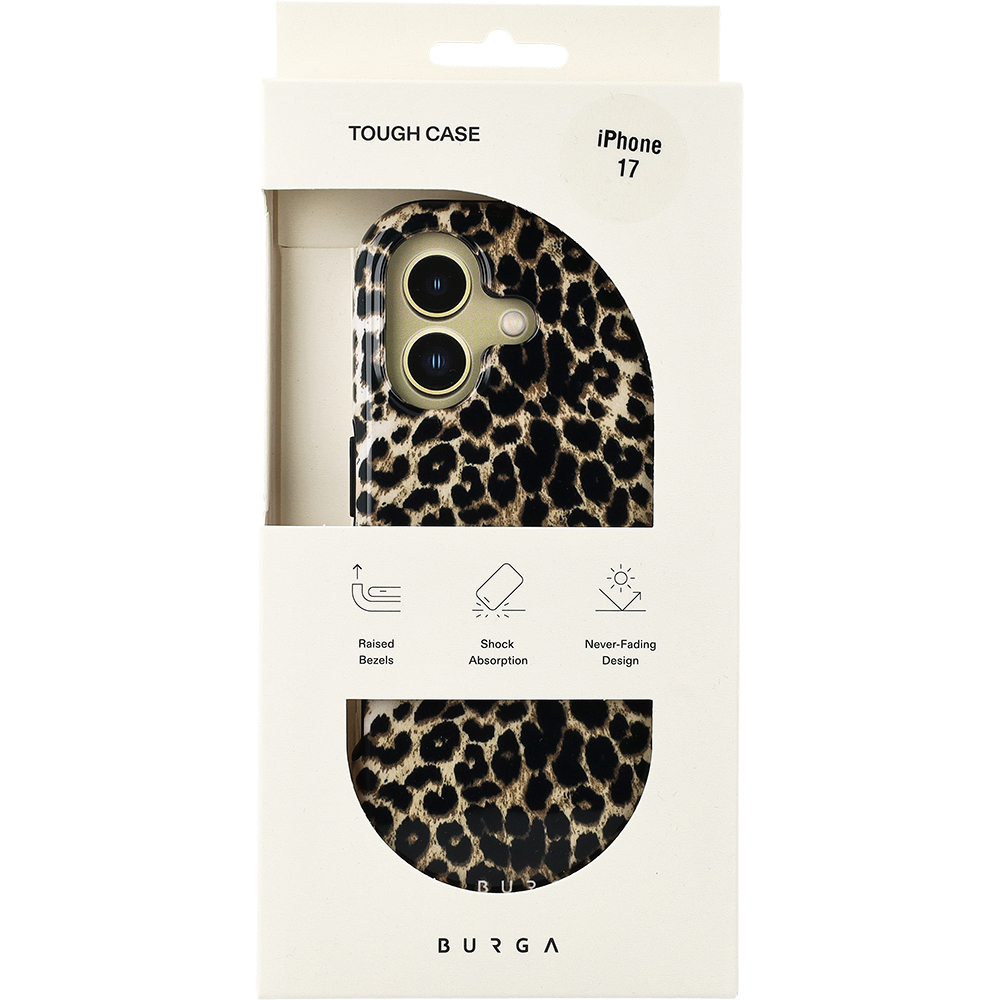 Ekskluzywne etui Burga Vigilant Tough Magnetic do iPhone 17, brązowe z panterką