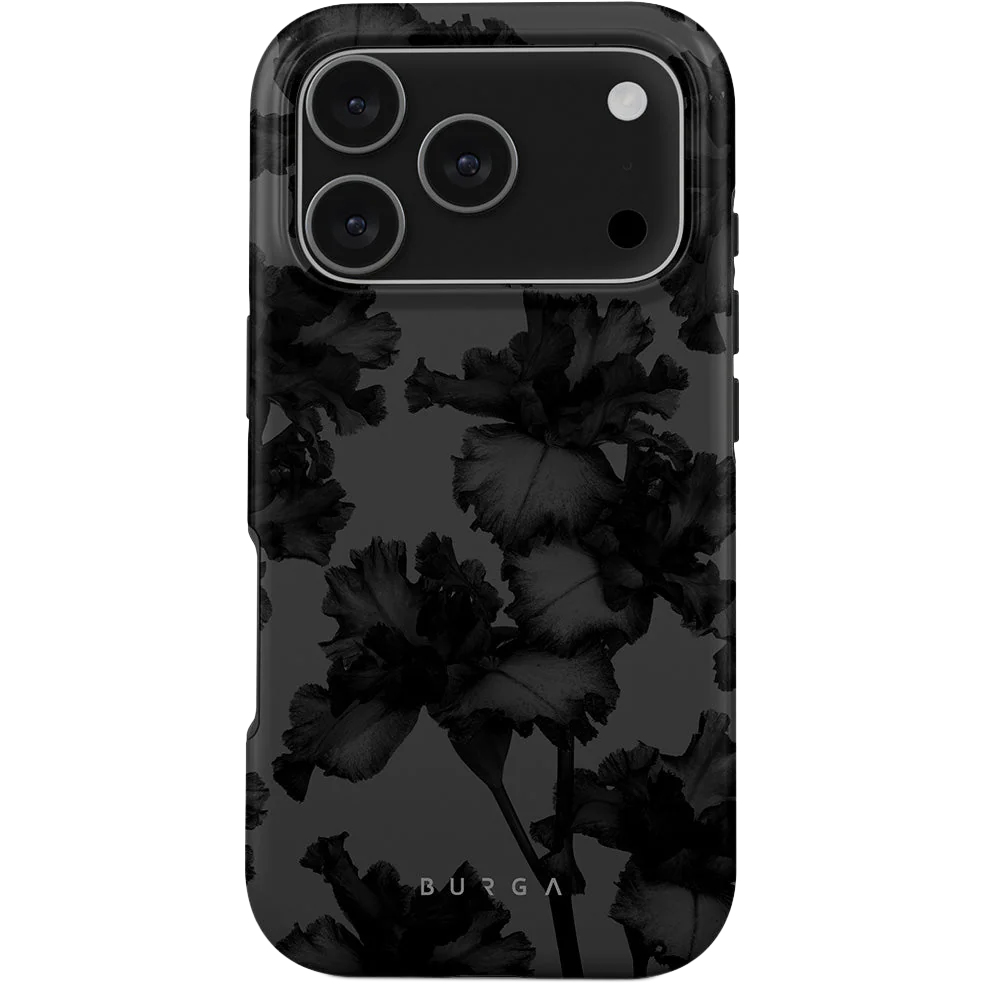 Ekskluzywne etui Burga Nucturnal Tough Magnetic do iPhone 17 Pro, czarne z kwiecistym wzorem