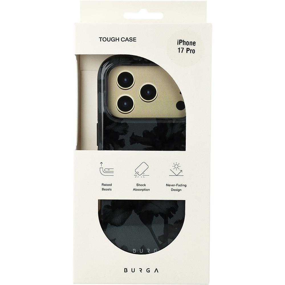 Ekskluzywne etui Burga Nucturnal Tough Magnetic do iPhone 17 Pro, czarne z kwiecistym wzorem