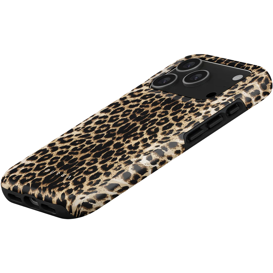 Ekskluzywne etui Burga Vigilant Tough Magnetic do iPhone 17 Pro, brązowe z panterką