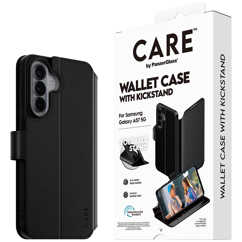 Etui z klapką Care by PanzerGlass Wallet Case with Kickstand do Galaxy A57 5G, czarne