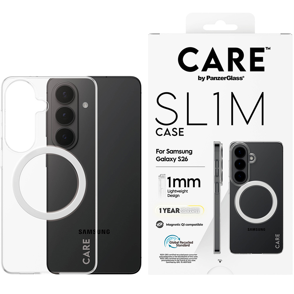 Etui CARE by PanzerGlass SL1M do MagSafe do Galaxy S26, przezroczysto-białe