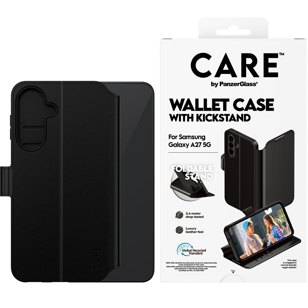 Etui z klapką Care by PanzerGlass Wallet Case with Kickstand do Galaxy A27 5G, czarne