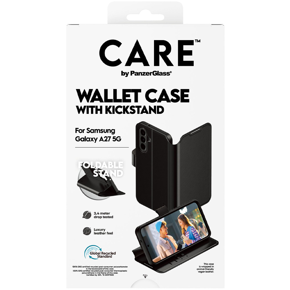 Etui z klapką Care by PanzerGlass Wallet Case with Kickstand do Galaxy A27 5G, czarne