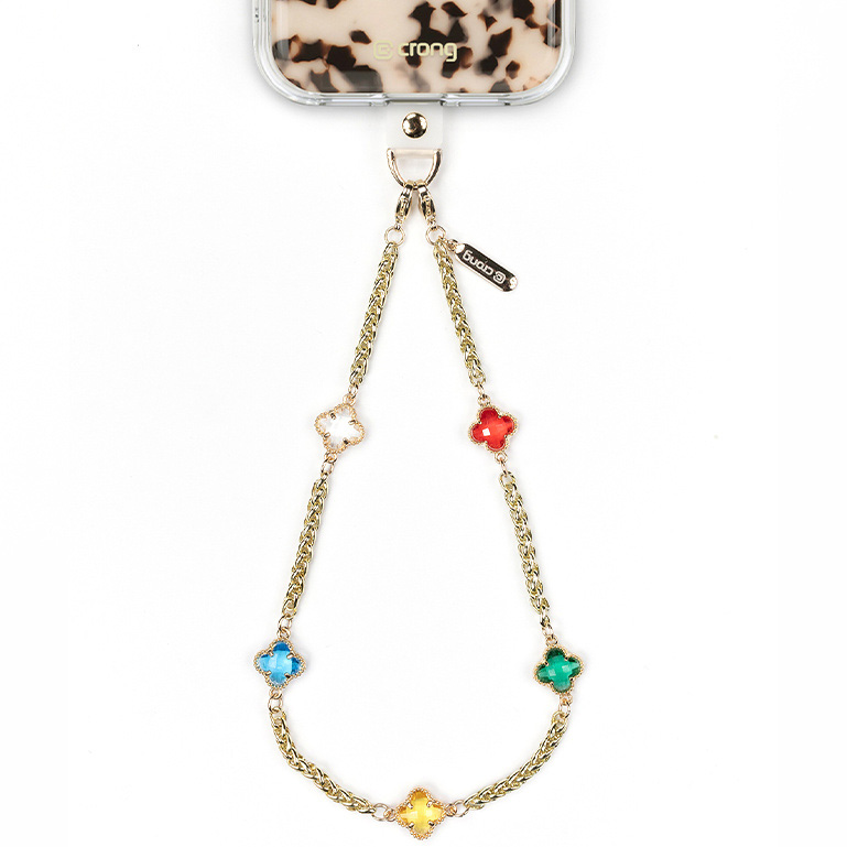 Crong Phone Charm Glam Twist– złota smycz do telefonu z eleganckimi kamieniami i adapterem