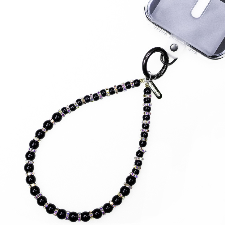Crong Phone Charm Midnight Beads – czarna smyczka do telefonu z eleganckimi koralikami i adapterem