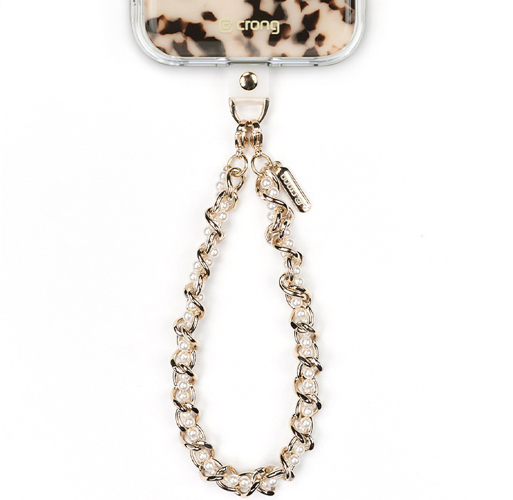 Crong Phone Charm Glam Twist– złota smycz do telefonu z eleganckimi koralikami i adapterem