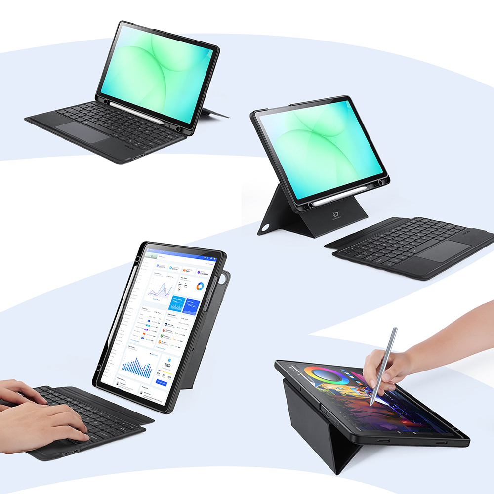 Etui z klawiaturą Bluetooth 5.0 Dux Ducis (seria DK) do Samsung Galaxy Tab A11 Plus / A9 Plus, czarne. Magnetyczne zamknięcie zabezpiecza klawiaturę w podróży.