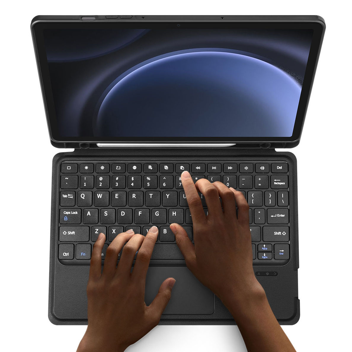 Etui z klawiaturą Bluetooth 5.0 Dux Ducis (seria DK) do Galaxy Tab S10 FE / S9 / S9 FE / Tab S10 Lite, czarne. Magnetyczne zamknięcie zabezpiecza klawiaturę w podróży.