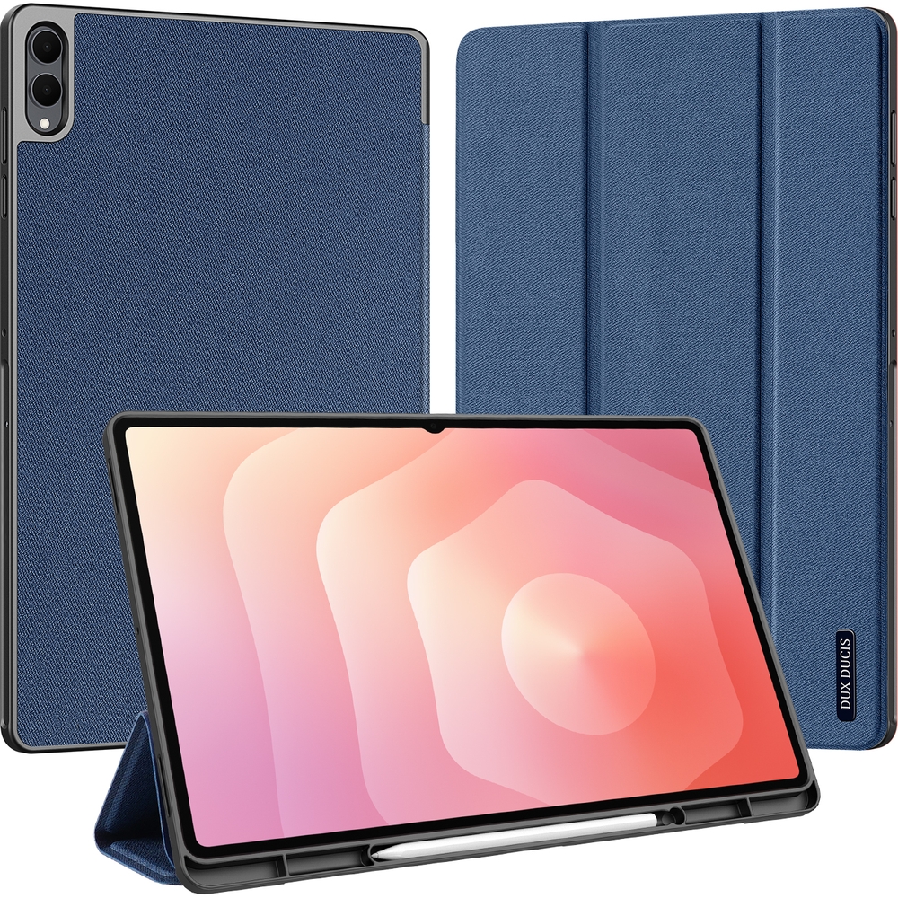 Etui z klapką Dux Ducis Domo do Galaxy Tab S11 Ultra, niebieskie. Obudowa posiada funkcję Stand, dzięki czemu oglądanie filmów lub przeglądania internetu i social mediów stanie się niezwykle wygodne! A dodatkowa funkcja tego case'a funkcja Auto Wake/Sleep pomoże w zadbaniu o baterię tabletu!