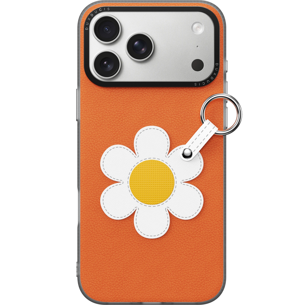 Dux Ducis Luvy, etui na telefon z ekoskóry, ochrona, stylowe, praktyczne, pomarańczowe z stokrotką