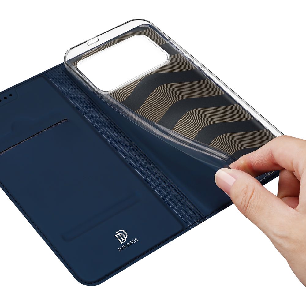Etui z klapką, portfelowe, Dux Ducis Skin Pro do Xiaomi POCO F8 Pro, granatowe