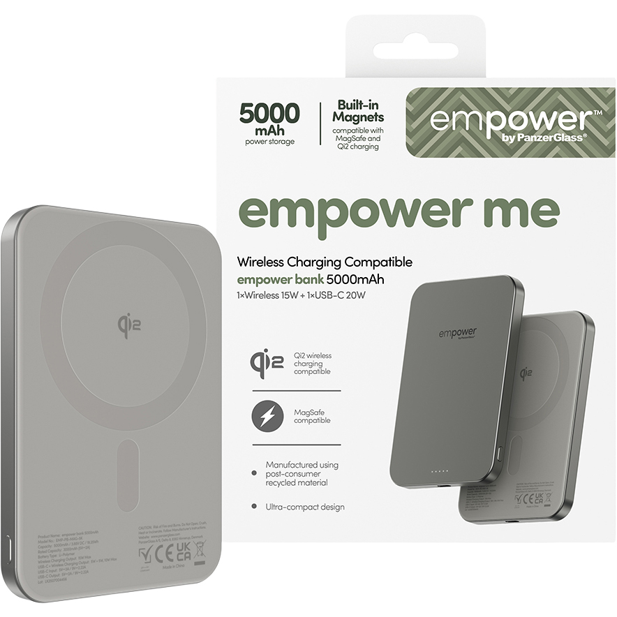 empower by PanzerGlass Bank, mobilny powerbank Qi2 szybkie ładowanie, ultracienki, tytanowy