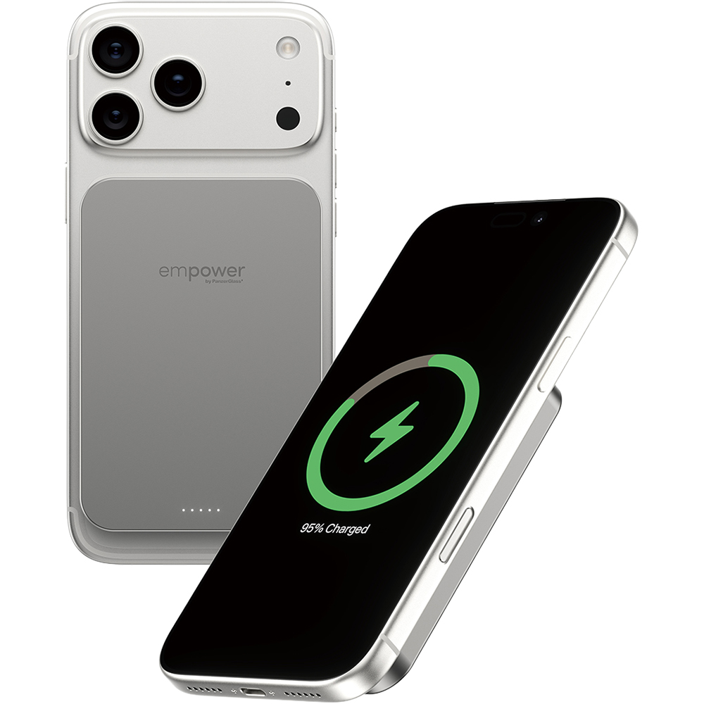 empower by PanzerGlass Bank, ładowanie bezprzewodowe 20W podwójna moc, praktyczny, tytanowy