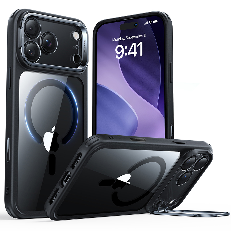 Etui ESR Classic Hybrid Kickstand do MagSafe do iPhone 17 Pro Max, przezroczysto-czarne 