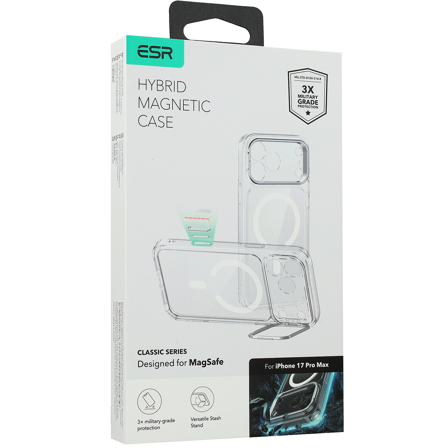 ESR Classic Hybrid Kickstand MagSafe, ochronny case na plecki, elegancki smukły, przezroczyste